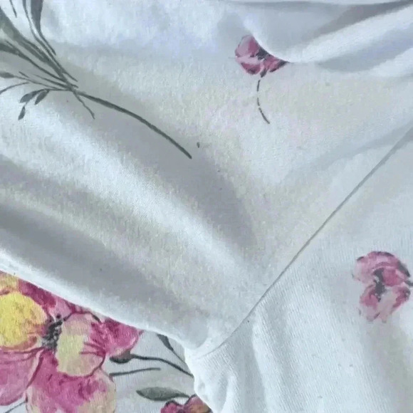 ❤️ 3/$15 Forever 21 White Pink Floral Puff Sleeve Crop Top Peasant Blouse Size L - Picture 4 of 5